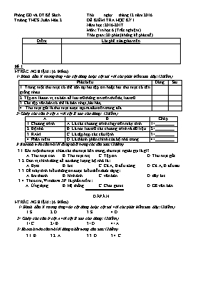 Đề kiểm tra học kỳ I môn Tin học Lớp 6 (Trắc 