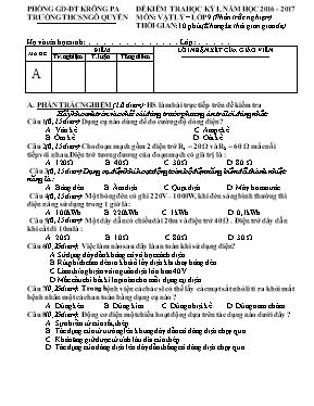 Đề kiểm tra học kỳ I môn Vật lý Lớp 9 - Năm học 2016-2017 - Trường THCS Ngô Quyền (Có đáp án)