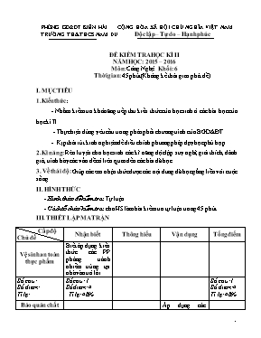 Đề kiểm tra học kỳ II môn Công nghệ Lớp 6 - Năm học 2015-2016 - Trường TH & THCS Nam Du