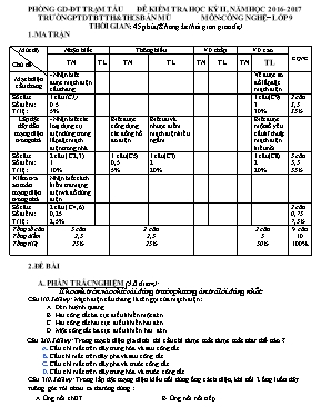 Đề kiểm tra học kỳ II môn Công nghệ Lớp 9 - N