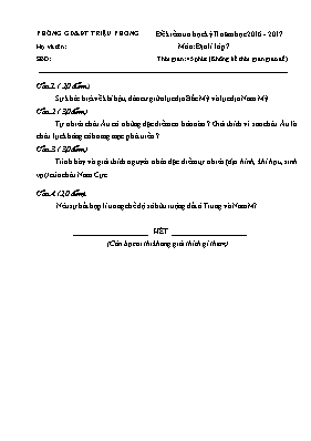 Đề kiểm tra học kỳ II môn Địa lý Lớp 7 - Năm 