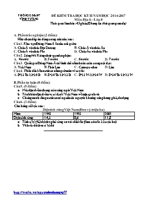 Đề kiểm tra học kỳ II môn Địa lý Lớp 8 - Năm học 2016-2017 - Phòng GD & ĐT Vĩnh Tường
