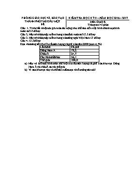 Đề kiểm tra học kỳ II môn Địa lý Lớp 8 - Năm học 2016-2017 - Phòng GD & ĐT Thành phố Thủ Dầu Một