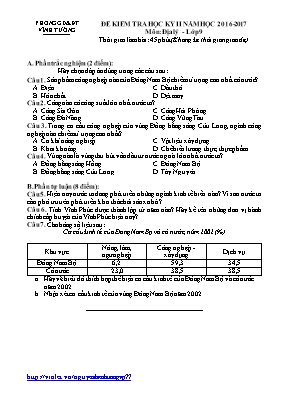 Đề kiểm tra học kỳ II môn Địa lý Lớp 9 - Năm 