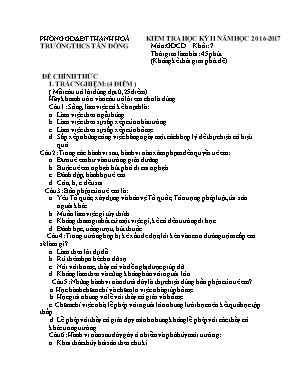 Đề kiểm tra học kỳ II môn Giáo dục công dân Lớp 7 - Năm học 2016-2017 - Trường THCS Tân Đông