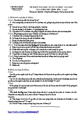Đề kiểm tra học kỳ II môn Giáo dục công dân Lớp 8 - Năm học 2016-2017 - Phòng GD & DDT Vĩnh Tường (Có đáp án)