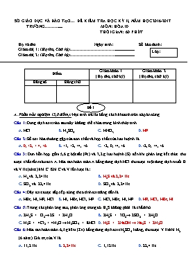 Đề kiểm tra học kỳ II môn Hóa học Lớp 10 - Đề