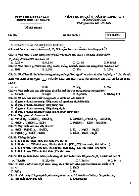 Đề kiểm tra học kỳ II môn Hóa học Lớp 8 - Mã 