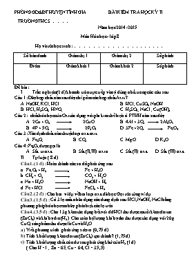 Đề kiểm tra học kỳ II môn Hóa học Lớp 8 - Năm