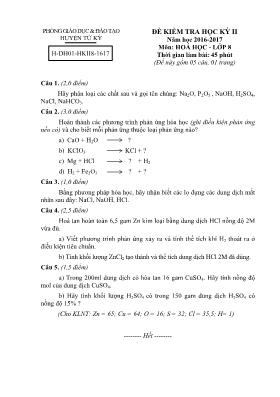 Đề kiểm tra học kỳ II môn Hóa học Lớp 8 - Năm