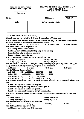 Đề kiểm tra học kỳ II môn Hóa học Lớp 9 - Mã 