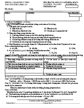 Đề kiểm tra học kỳ II môn Hóa học Lớp 9 - Năm học 2016-2017 - Trường THCS Phổ An