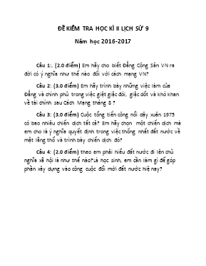 Đề kiểm tra học kỳ II môn Lịch sử 9 - Năm học 2016-2017