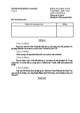Đề kiểm tra học kỳ II môn Lịch sử Lớp 6 - Năm học 2015-2016 - Trường TH & THCS Nam Du