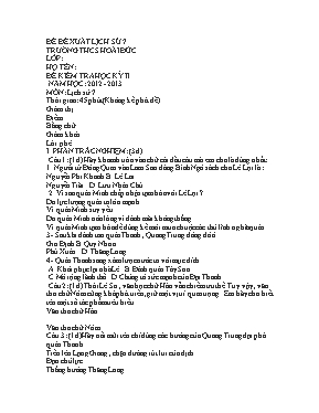 Đề kiểm tra học kỳ II môn Lịch sử Lớp 7 - Năm