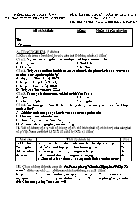 Đề kiểm tra học kỳ II môn Lịch sử Lớp 8 - Năm