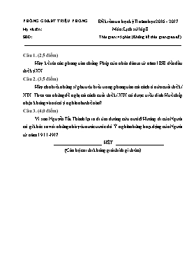 Đề kiểm tra học kỳ II môn Lịch sử Lớp 8 - Năm