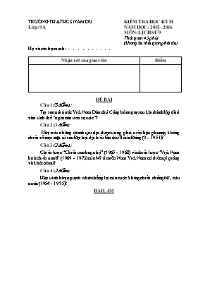 Đề kiểm tra học kỳ II môn Lịch sử Lớp 9 - Năm