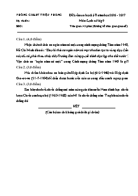 Đề kiểm tra học kỳ II môn Lịch sử Lớp 9 - Năm