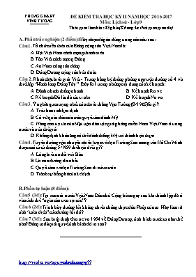 Đề kiểm tra học kỳ II môn Lịch sử Lớp 9 - Năm