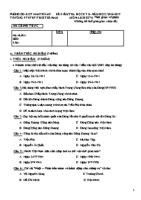 Đề kiểm tra học kỳ II môn Lịch sử Lớp 9 - Năm