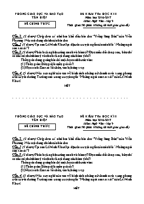 Đề kiểm tra học kỳ II môn Ngữ văn 9 - Năm học 2016-2017 - Phòng GD & ĐT Tân Hiệp (Có đáp án)