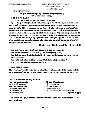 Đề kiểm tra học kỳ II môn Ngữ văn 9 - Năm học