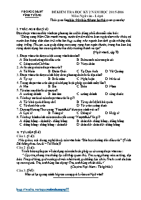 Đề kiểm tra học kỳ II môn Ngữ văn Lớp 6 - Năm