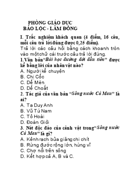 Đề kiểm tra học kỳ II môn Ngữ văn Lớp 6 - Năm học 2016-2017 - Phòng GD & ĐT Bảo Lộc