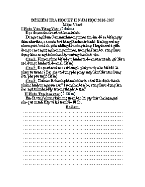 Đề kiểm tra học kỳ II môn Ngữ văn Lớp 6 - Năm