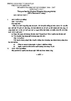 Đề kiểm tra học kỳ II môn Ngữ văn Lớp 7 - Năm