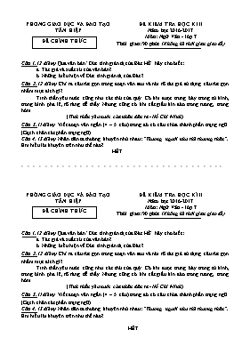 Đề kiểm tra học kỳ II môn Ngữ văn Lớp 7 - Năm