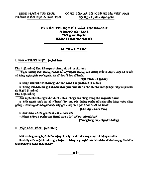 Đề kiểm tra học kỳ II môn Ngữ văn Lớp 8 - Năm học 2016-2017 - Phòng GD & ĐT Tân Châu (Có đáp án)