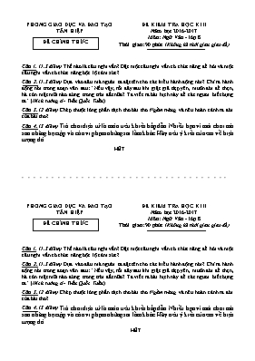 Đề kiểm tra học kỳ II môn Ngữ văn Lớp 8 - Năm