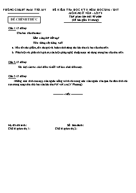 Đề kiểm tra học kỳ II môn Ngữ văn Lớp 9 - Năm học 2016-2017 - Phòng GD & ĐT Nam Trà My (Có đáp án)