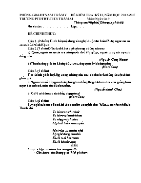 Đề kiểm tra học kỳ II môn Ngữ văn Lớp 9 - Năm học 2016-2017 - Trường PTDTBT-THCS Trà Mai (Có đáp án)