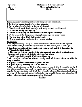 Đề kiểm tra học kỳ II môn Sinh học 9