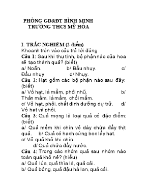 Đề kiểm tra học kỳ II môn Sinh học Lớp 6 - Tr