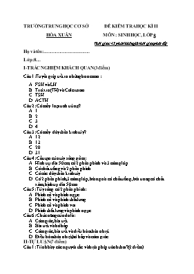 Đề kiểm tra học kỳ II môn Sinh học Lớp 8 - Tr