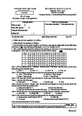 Đề kiểm tra học kỳ II môn Tin học Lớp 10 - Đề