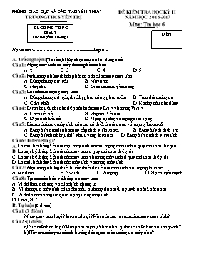 Đề kiểm tra học kỳ II môn Tin học Lớp 6 - Năm