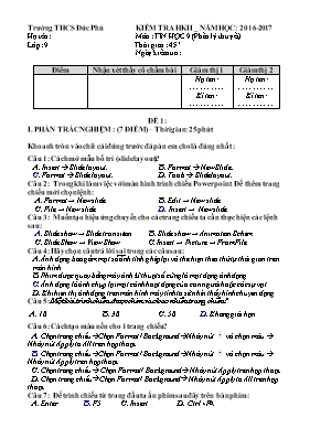 Đề kiểm tra học kỳ II môn Tin học Lớp 9 (Phần