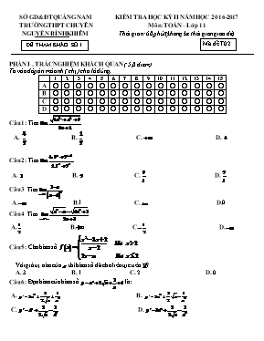 Đề kiểm tra học kỳ II môn Toán Lớp 11 - Mã đề T02 - Năm học 2016-2017 - Trường THPT chuyên Nguyễn Bỉnh Khiêm