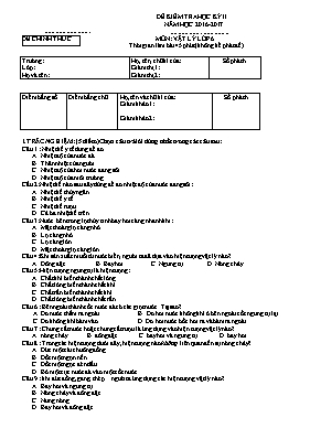 Đề kiểm tra học kỳ II môn Vật lý Lớp 6 - Năm học 2016-2017 (Có đáp án)