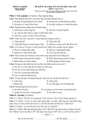 Đề kiểm tra học kỳ II môn Vật lý Lớp 6 - Năm học 2016-2017 - Phòng GD & ĐT Thái Thụy