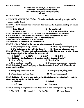 Đề kiểm tra học kỳ II môn Vật lý Lớp 8 - Đề số 1 - Năm học 2016-2017 (Có đáp án)