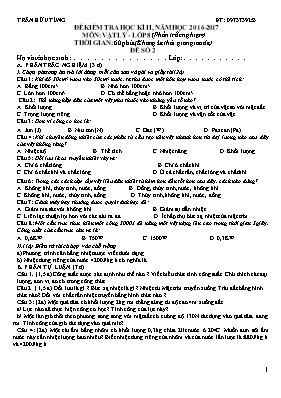 Đề kiểm tra học kỳ II môn Vật lý Lớp 8 - Đề số 2 - Năm học 2016-2017 (Có đáp án)