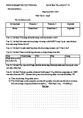 Đề kiểm tra học kỳ II môn Vật lý Lớp 8 - Năm học 2014-2015 - Phòng GD & ĐT Tĩnh Gia