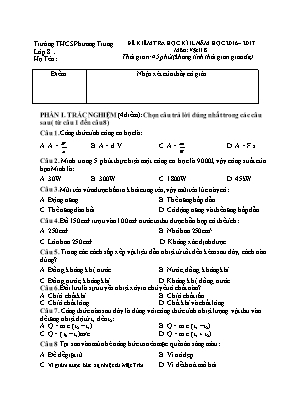 Đề kiểm tra học kỳ II môn Vật lý Lớp 8 - Năm 