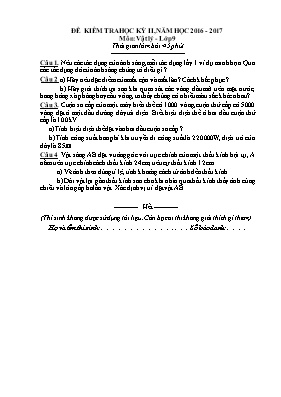 Đề kiểm tra học kỳ II môn Vật lý Lớp 9 - Năm học 2016-2017 (Có đáp án)